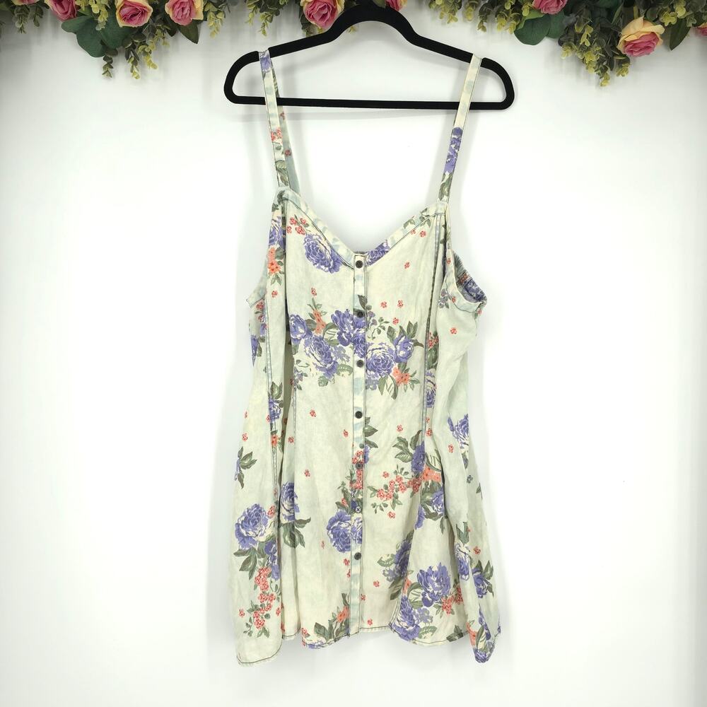 Torrid Multi-Color Floral Print Denim Seamed Cami Top Size 3 NWT